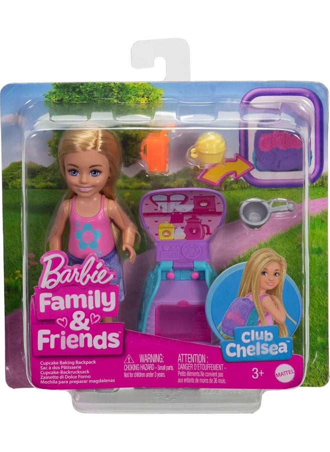 Barbie Family & Friends x Chelsea Club Cupcake Baking Backpack Doll (15.2 cm)