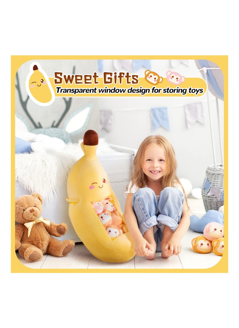 Cute Throw Pillow Stuffed, Kawaii Banana Plush Toy Banana Shaped Stuffed Pillow Stuffed Banana Toys Throw Pillow Removable Fluffy Creative Gifts for Teens Adults Birthday Party Supplies, 21.5''