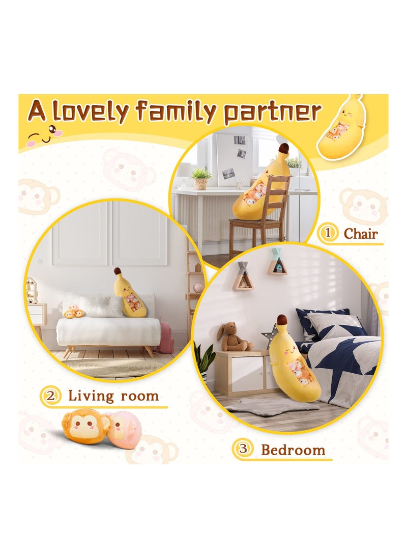 Cute Throw Pillow Stuffed, Kawaii Banana Plush Toy Banana Shaped Stuffed Pillow Stuffed Banana Toys Throw Pillow Removable Fluffy Creative Gifts for Teens Adults Birthday Party Supplies, 21.5''