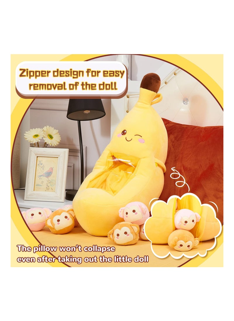 Cute Throw Pillow Stuffed, Kawaii Banana Plush Toy Banana Shaped Stuffed Pillow Stuffed Banana Toys Throw Pillow Removable Fluffy Creative Gifts for Teens Adults Birthday Party Supplies, 21.5''