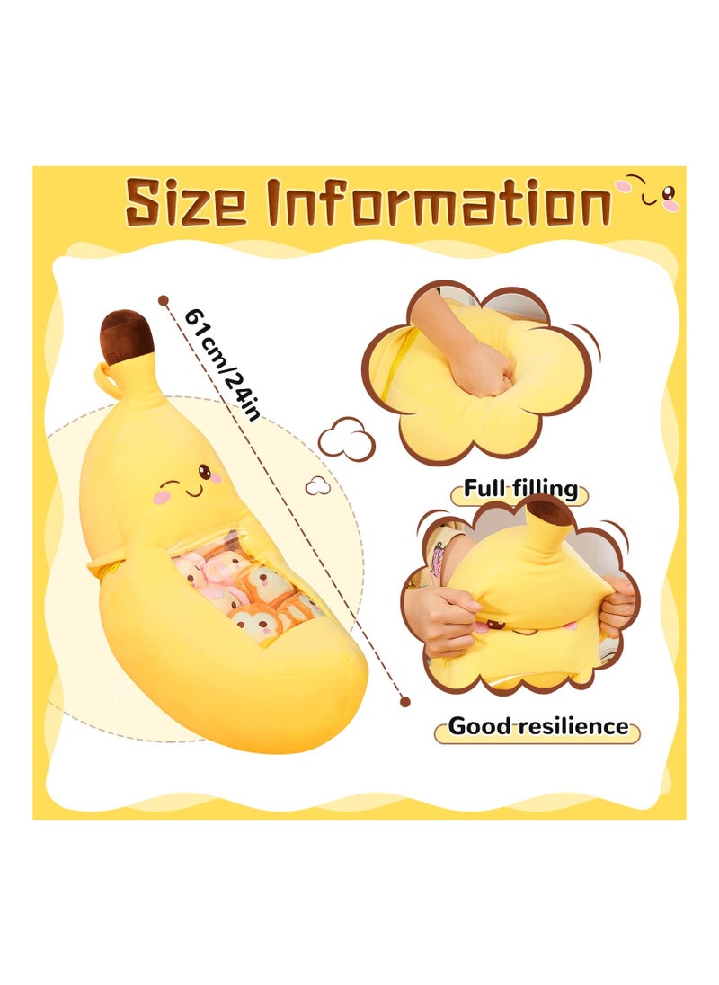 Cute Throw Pillow Stuffed, Kawaii Banana Plush Toy Banana Shaped Stuffed Pillow Stuffed Banana Toys Throw Pillow Removable Fluffy Creative Gifts for Teens Adults Birthday Party Supplies, 21.5''