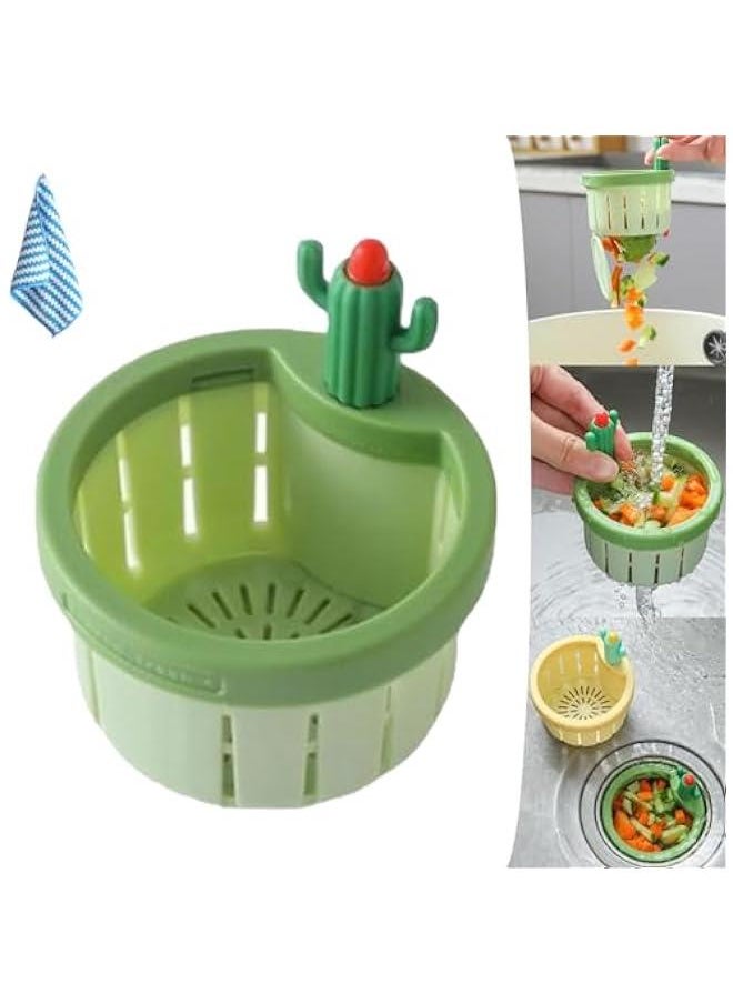 Cactus Sink Drain Strainer with Automatic Dumping Basket - Green