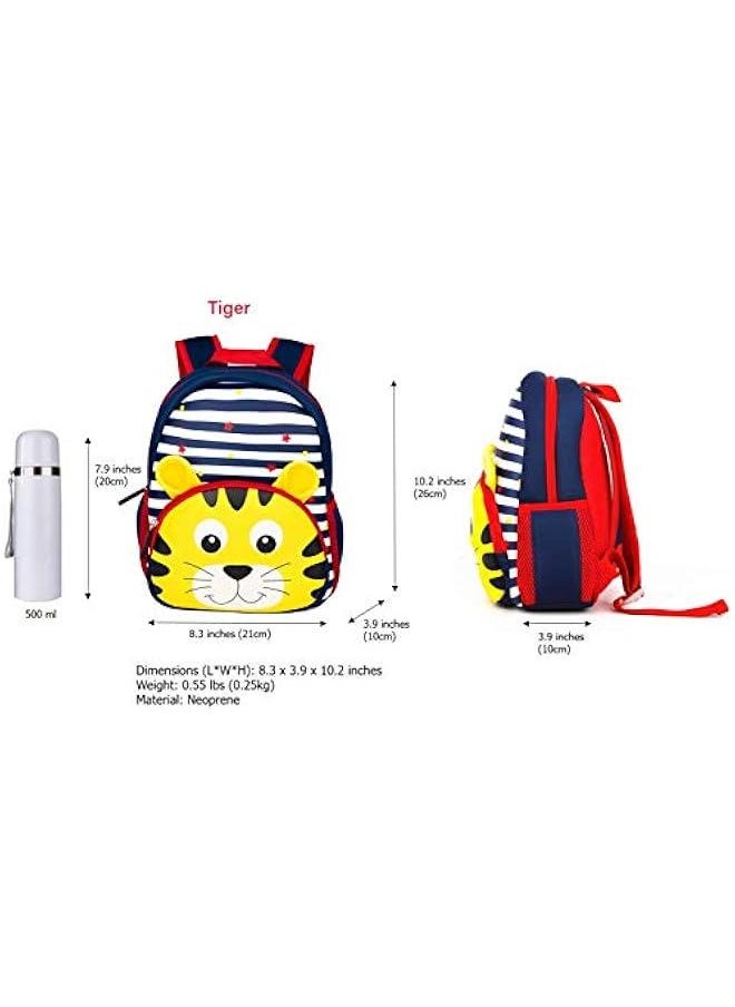 Neoprene Tiger Schoolbag Lunch Backpack for Preschool Toddler Kids