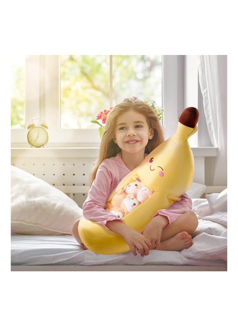 Cute Throw Pillow Stuffed, Kawaii Banana Plush Toy Banana Shaped Stuffed Pillow Stuffed Banana Toys Throw Pillow Removable Fluffy Creative Gifts for Teens Adults Birthday Party Supplies, 21.5''