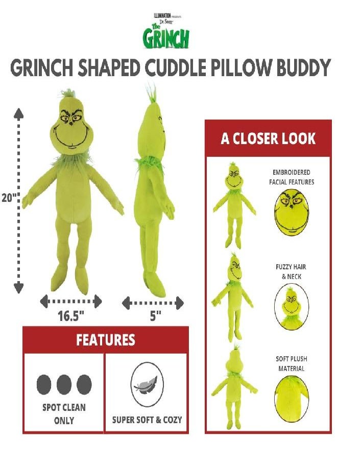 Franco Grinch by Dr. Seuss Holiday & Christmas Bedding Super Soft Plush 20 Inch Cuddle Pillow Buddy,(Official Dr. Seuss Product)