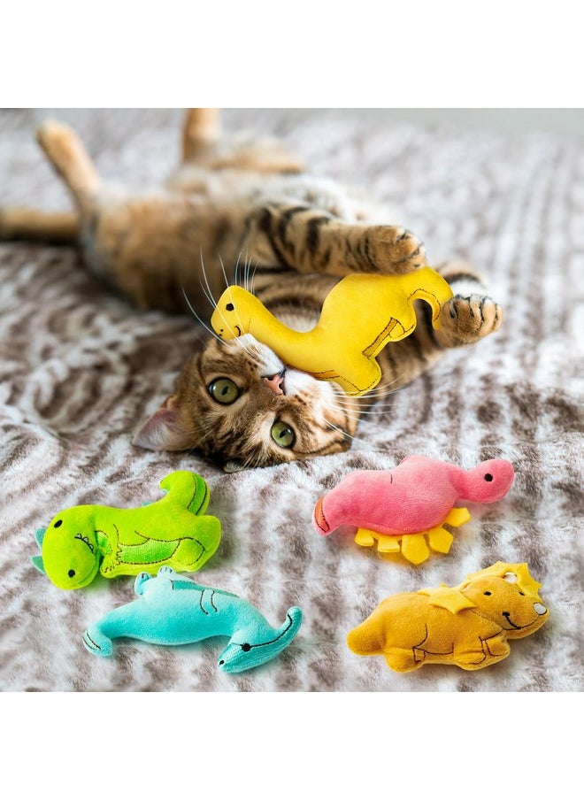 MALLMALL6 5Pcs Dinosaur Catnip Toys for Cat, Indoor Cat Chew Bite Bunny Kick Plush Catmint Pet Toys Supplies for Cat Lover Gifts, Interactive Cat Toy with Cute Expression for Pet Presents