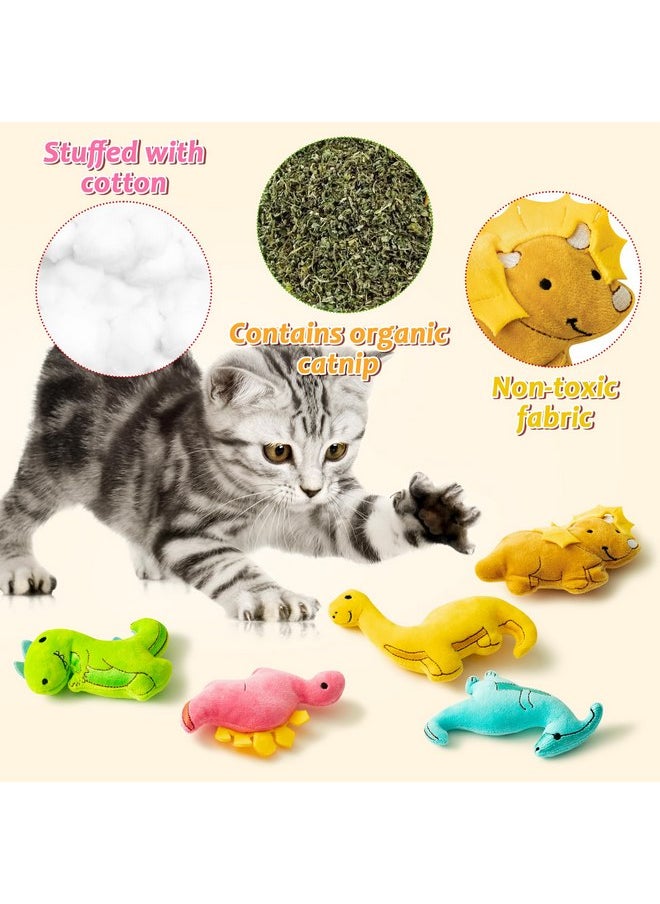 MALLMALL6 5Pcs Dinosaur Catnip Toys for Cat, Indoor Cat Chew Bite Bunny Kick Plush Catmint Pet Toys Supplies for Cat Lover Gifts, Interactive Cat Toy with Cute Expression for Pet Presents