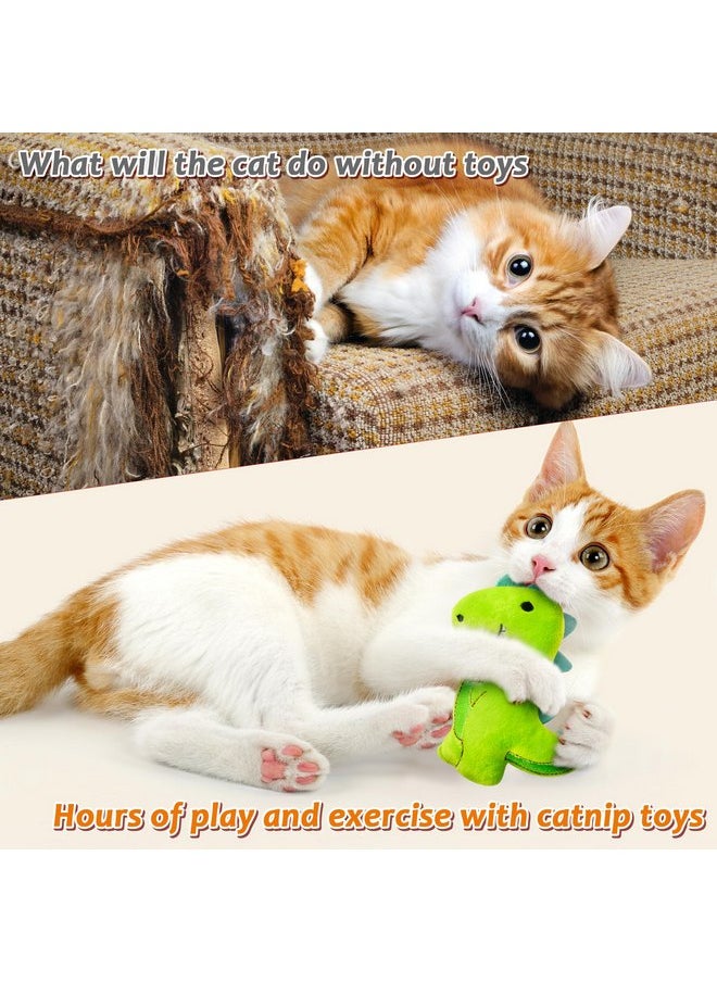 MALLMALL6 5Pcs Dinosaur Catnip Toys for Cat, Indoor Cat Chew Bite Bunny Kick Plush Catmint Pet Toys Supplies for Cat Lover Gifts, Interactive Cat Toy with Cute Expression for Pet Presents
