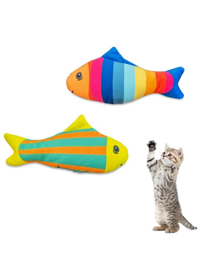 Andiker 2PCS Catnip Toys for Cats, Colorful Cat Fish Toys with Catnip Built-in Bells Soft Bite-Resistant Interactive Cat Toys for Indoor Cats Biting Chewing Reducing Boredom (Lines)