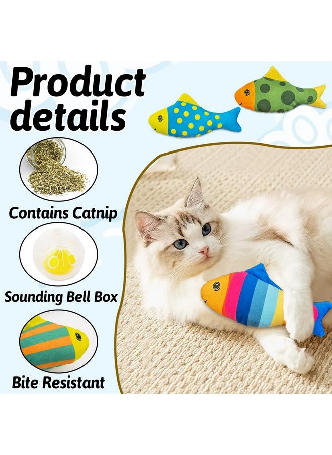 Andiker 2PCS Catnip Toys for Cats, Colorful Cat Fish Toys with Catnip Built-in Bells Soft Bite-Resistant Interactive Cat Toys for Indoor Cats Biting Chewing Reducing Boredom (Lines)