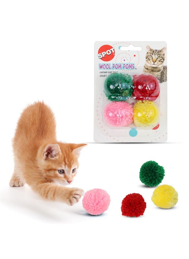 SPOT Ethical Wool Pom Poms with Catnip Cat Toy, 4-Pack