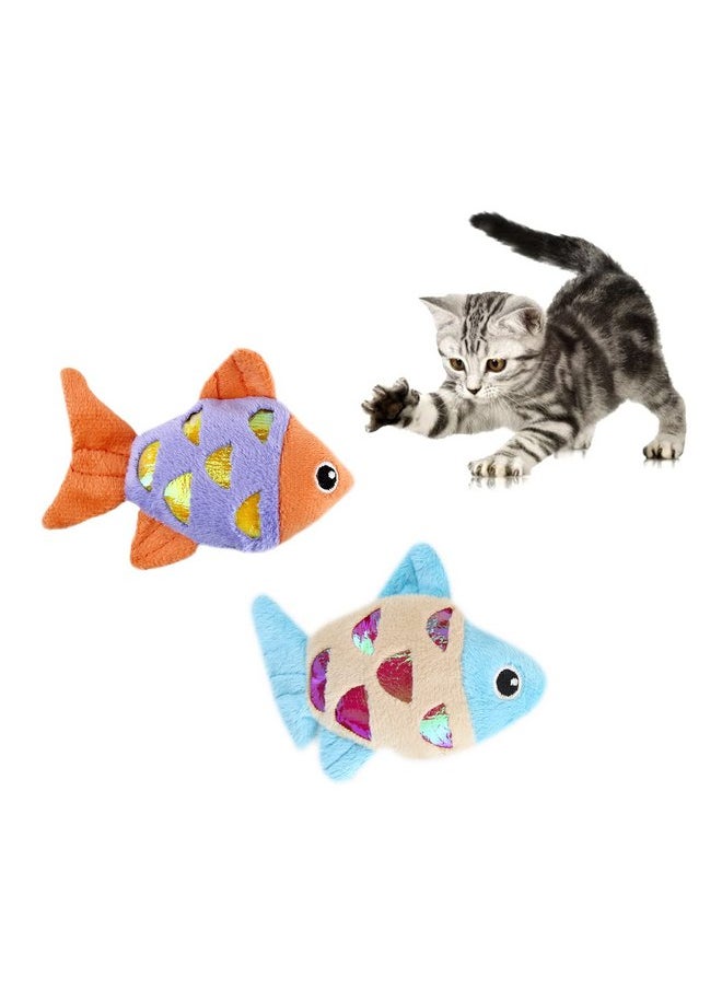 Andiker Cat Catnip Toys, 2pcs Small Cat Fish Toys with Crinkle Shine Ring Paper to Make Sound to Catch Your Cats Eyes and for Your Cats to Chew and Catch Interactive Cat Toys for Indoor Cat (2pc)