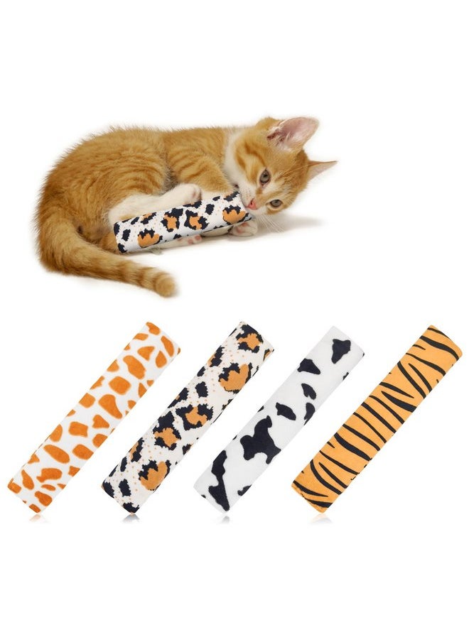 Andiker Cat Toys Cat Pillows, 4pcs Plush Catnip Toys for Cats with Animal Patterns for Indoor Cats Entertain, 9.84inches Cat Interactive Toy with Crinkle Sound for Chasing Chewing (Animal Print)