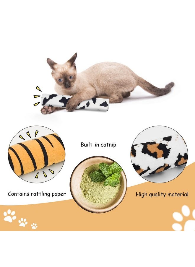 Andiker Cat Toys Cat Pillows, 4pcs Plush Catnip Toys for Cats with Animal Patterns for Indoor Cats Entertain, 9.84inches Cat Interactive Toy with Crinkle Sound for Chasing Chewing (Animal Print)