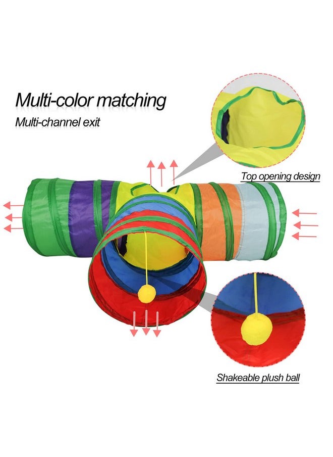 Andiker Cat Tunnel for Indoor Cats, Collapsible Y Shape Cat Tube Play Toy for Indoor Outdoor Puzzle Do More Exercising Hiding Training and Running with Fun Ball and 1 Hole (Rainbow)