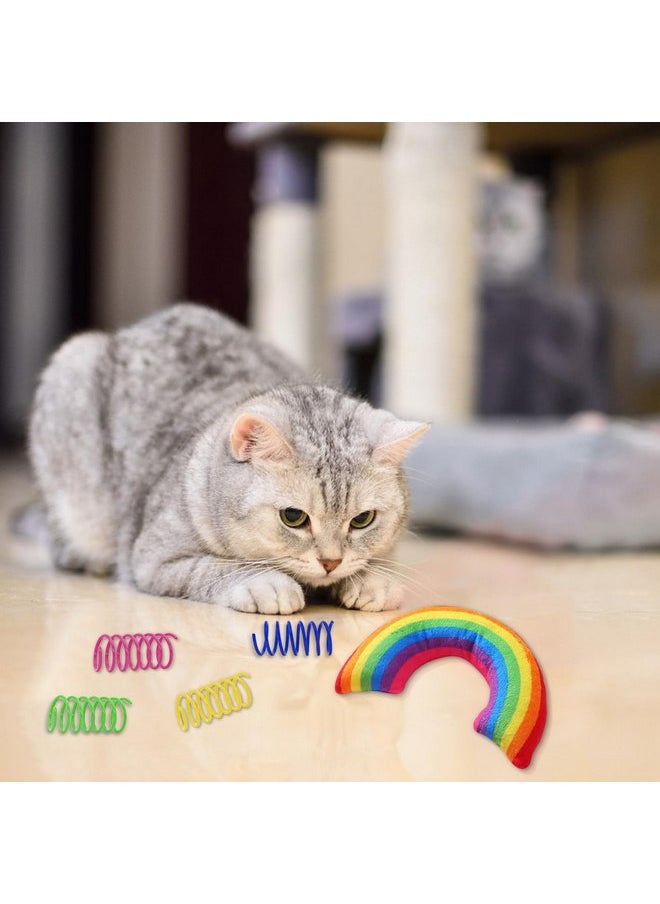 Andiker Catnip Toy&4pcs Cat Spring Toys, Colorful Plush Rainbow Pet Pillow, Cat Chew Toy for Kitten Scratch, Bite and Hug, Interactive Cat Toy for Indoor Cats to Smooth Mood and Relax (Light)