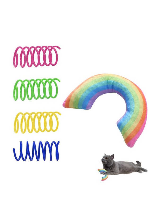 Andiker Catnip Toy&4pcs Cat Spring Toys, Colorful Plush Rainbow Pet Pillow, Cat Chew Toy for Kitten Scratch, Bite and Hug, Interactive Cat Toy for Indoor Cats to Smooth Mood and Relax (Light)