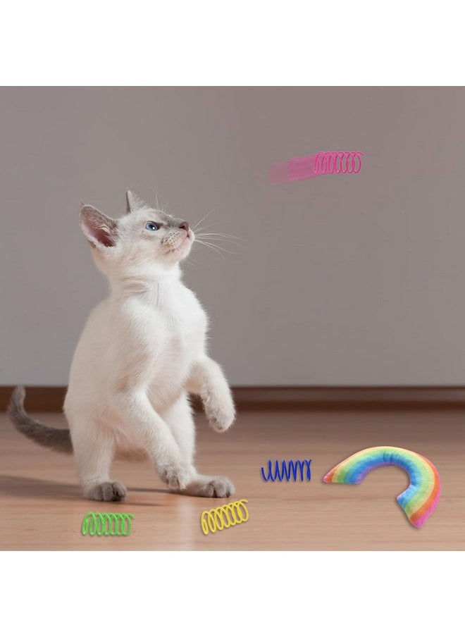 Andiker Catnip Toy&4pcs Cat Spring Toys, Colorful Plush Rainbow Pet Pillow, Cat Chew Toy for Kitten Scratch, Bite and Hug, Interactive Cat Toy for Indoor Cats to Smooth Mood and Relax (Light)