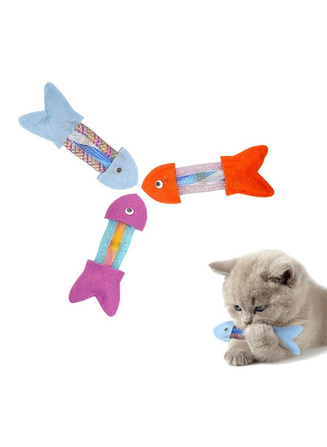 Andiker Cat Spring Toy Non-Woven Fish, 3Pcs 5.7in Non-Woven Silvervine Fish-Shaped Cat Toy with Hoses for Teasing&Exercising Cats Spring Cat Toys for Indoor Cats to Pat, Bit, and Hunt(3 Colors)