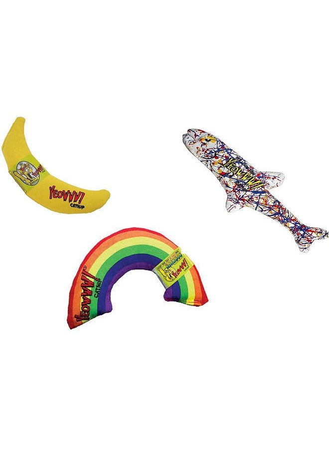 Yeowww! 100% Organic Catnip Variety Pack of Rainbow, Banana & Pollock Fish