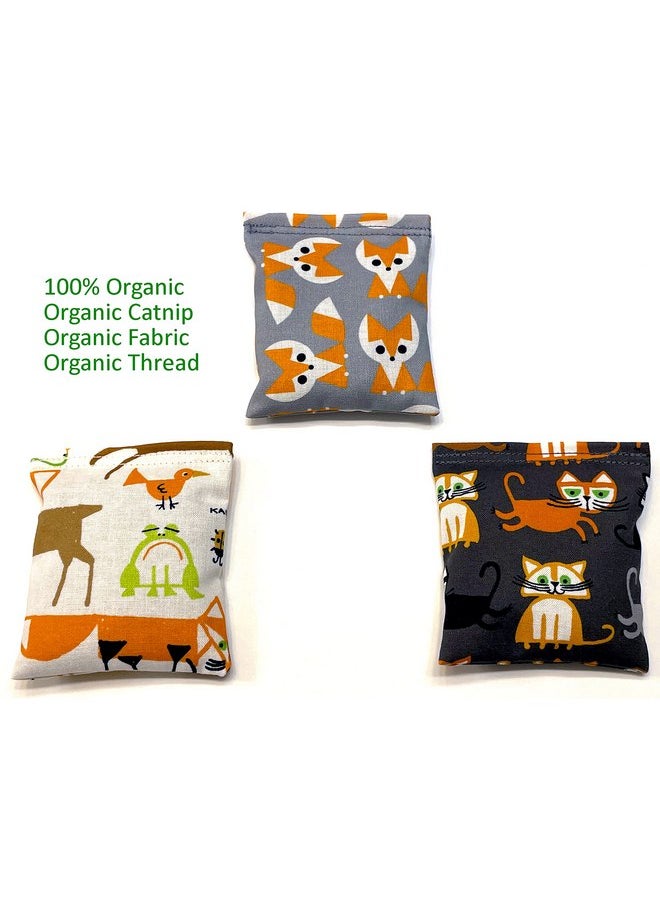 Organic Catnip Toys, Made with GOTS Certified Organic Fabric, Organic Catnip, Organic Thread, One package of 3 toys, Handmade in the USA