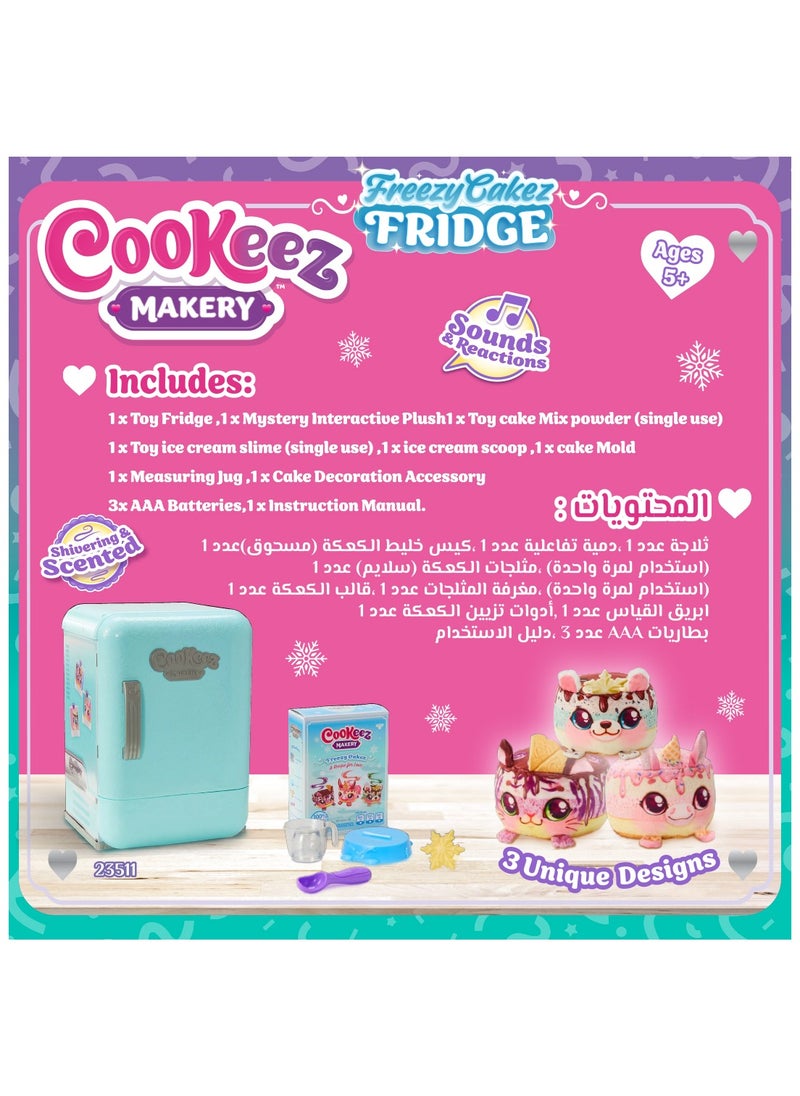 Cookeez Makery Freezy Cakez Fridge, Assorted 1 Piece (Style & Color May Vary), Battery Operated | Scented Interactive Plush | Make & Decorate the Cake, Chill in the Fridge and Be Amazed When a Surprise Pet Comes Out! | Mystery Plush