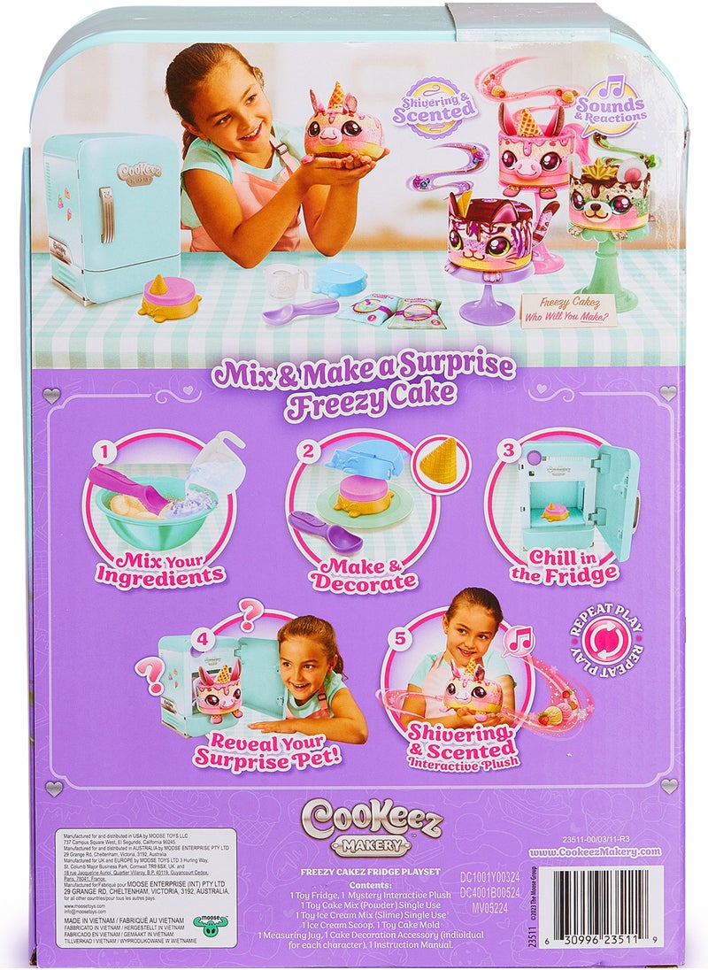 Cookeez Makery Freezy Cakez Fridge, Assorted 1 Piece (Style & Color May Vary), Battery Operated | Scented Interactive Plush | Make & Decorate the Cake, Chill in the Fridge and Be Amazed When a Surprise Pet Comes Out! | Mystery Plush