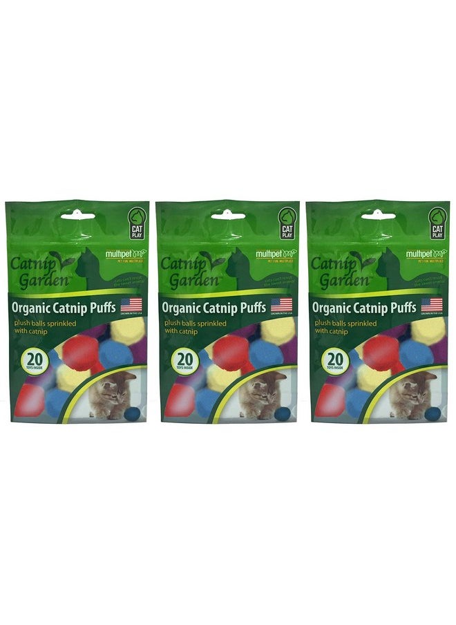 Multipet 3 Pack of Organic Catnip Puffs Cat Toys, 20 Toys Each, Grown in The USA