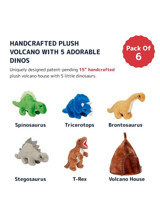 Dinosaur Volcano Plush Toy - Volcano With 5 Dino Plush Set - Dinosaur Toy For Kids - Plush Volcano Zippers 5 Little Dino Stuffed Animals - A Must Have Gift For Dino Lovers