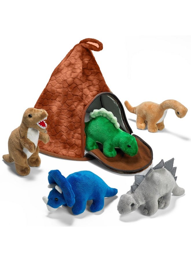 Dinosaur Volcano Plush Toy - Volcano With 5 Dino Plush Set - Dinosaur Toy For Kids - Plush Volcano Zippers 5 Little Dino Stuffed Animals - A Must Have Gift For Dino Lovers