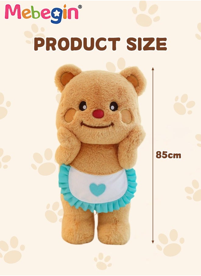 85cm Soft Animal Plush Toy, Resilient Plush Bear, Fuzzy Standing Plush Bear Embroided with Apron, Good Companion for Kids to Sleep, Ideal Gift for Kids and Adults