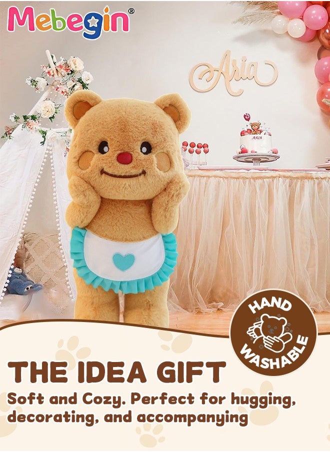 85cm Soft Animal Plush Toy, Resilient Plush Bear, Fuzzy Standing Plush Bear Embroided with Apron, Good Companion for Kids to Sleep, Ideal Gift for Kids and Adults