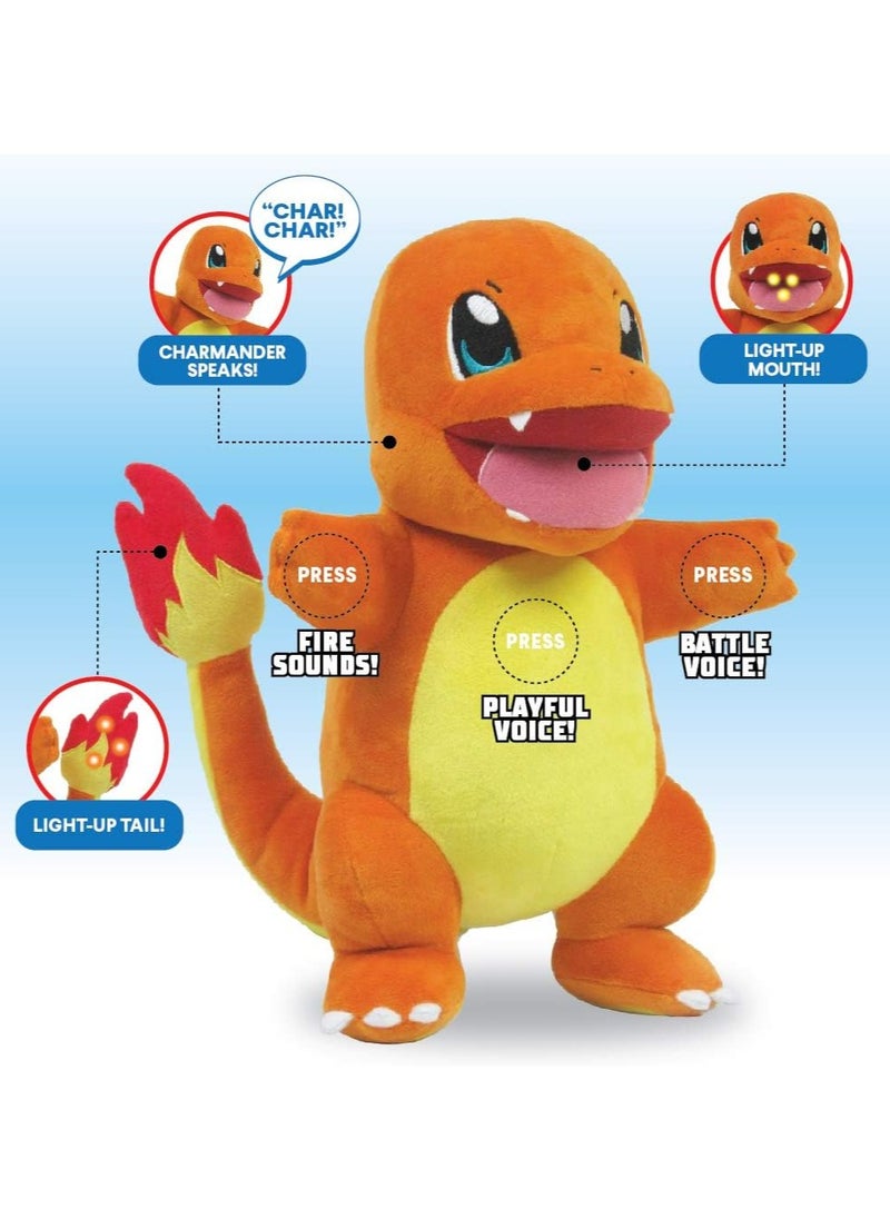 Pokemon Plush Flame Action Charmander, Battery Operated |Interactive Plush Toy | Soft Toy with Sound Effect | Perfect Gift for Kids & Adults