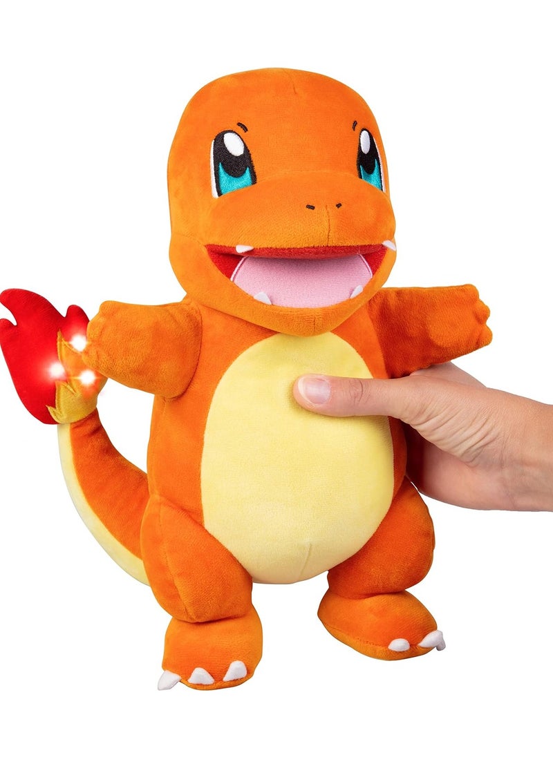 Pokemon Plush Flame Action Charmander, Battery Operated |Interactive Plush Toy | Soft Toy with Sound Effect | Perfect Gift for Kids & Adults