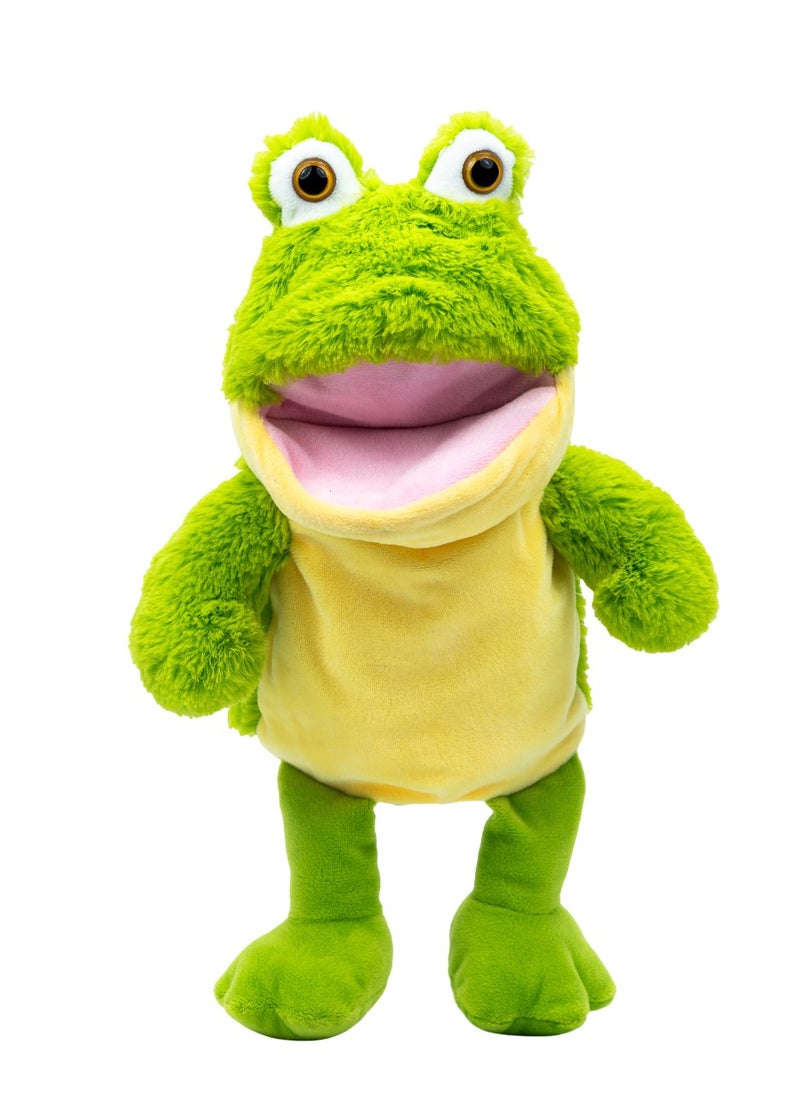 Pugs At Play Puppet Frog 14-Inches, Battery Operated  | Interactive Plush Toy