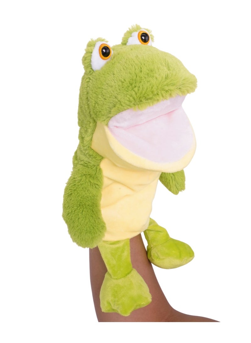 Pugs At Play Puppet Frog 14-Inches, Battery Operated  | Interactive Plush Toy