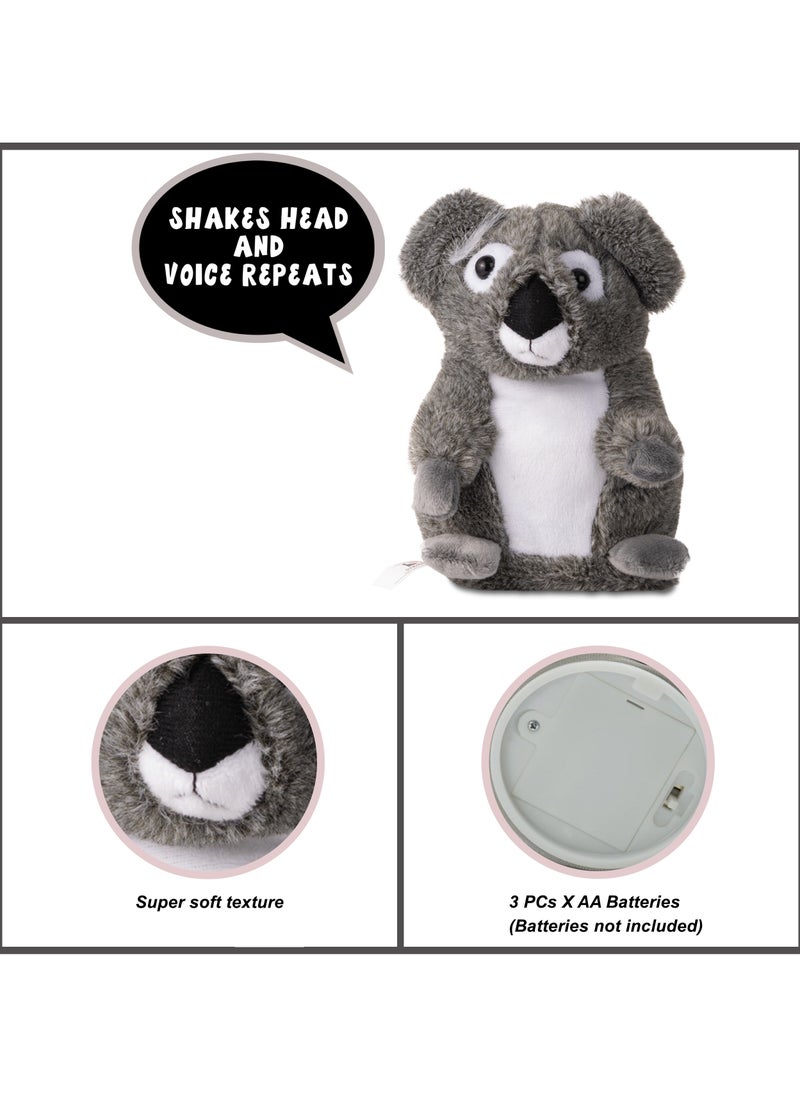 Pugs At Play Talking Koala - Joey 7-Inches, Battery Operated | Toy Koala | Electronic Pet | Shakes Head and Voice Repeat | Interactive Plush Toy Gift for Kids