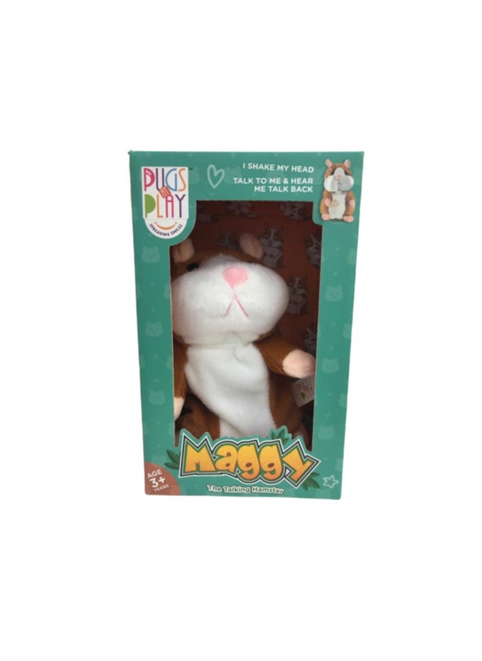 Pugs At Play Talking Maggy 7-Inches, Battery Operated | Toy Hamster | Electronic Pet | Shakes Head and Voice Repeat | Interactive Plush Toy Gift for Kids