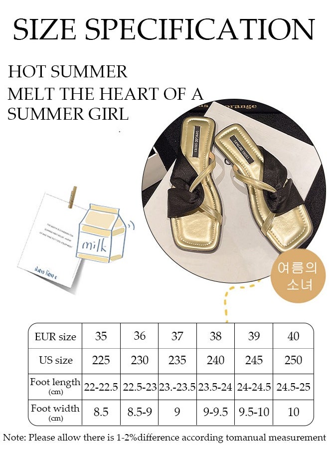 Women's Slip On Flat Sandals Square Open Toe Slide Sandals Comfortable Women Slippers Nonslip Backless Beach Slip for Indoor and Outdoor