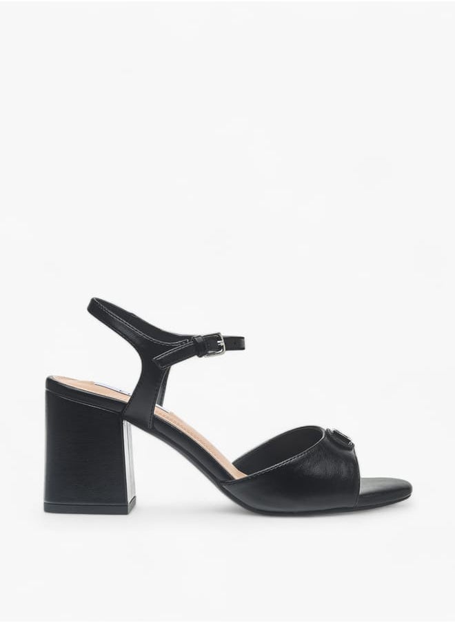 Womens Logo Accent Sandals With Block Heels And Buckle Closure