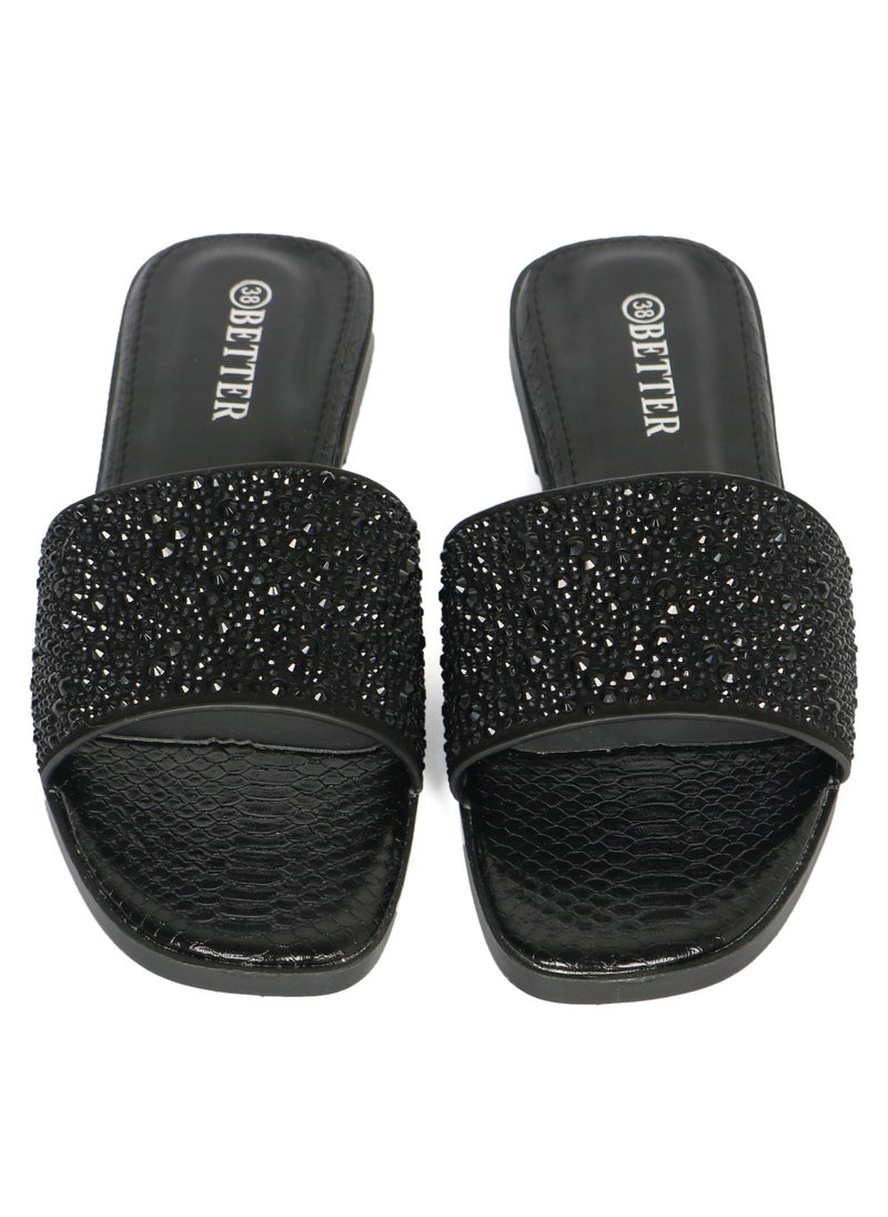 Ladies Flat Sandal Black