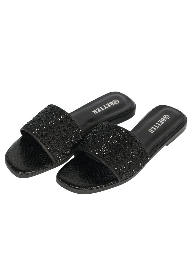 Ladies Flat Sandal Black