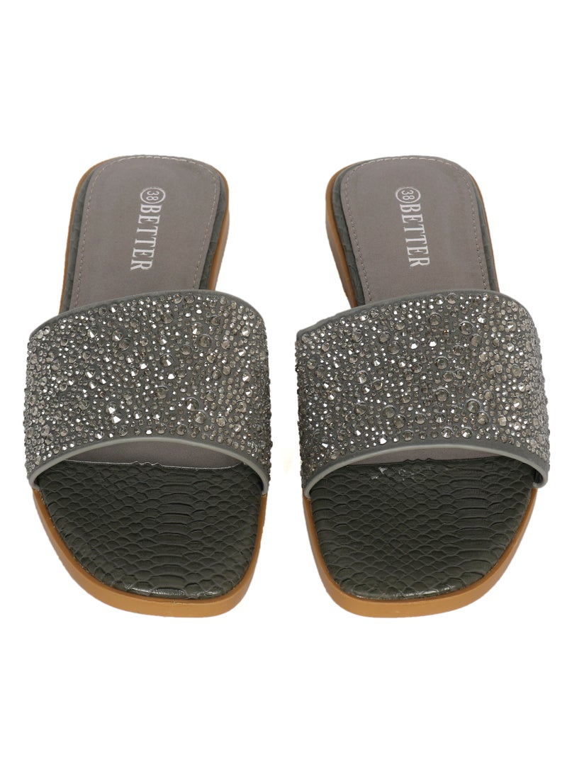 Ladies Flat Sandal Grey