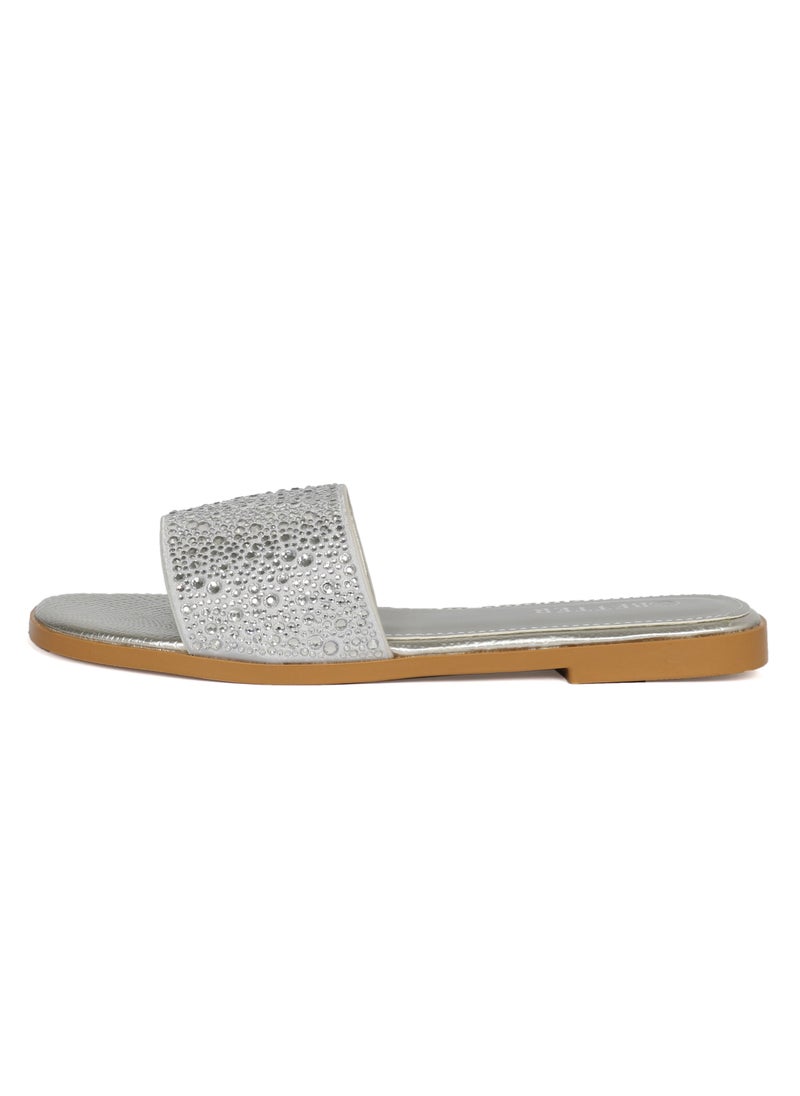 Ladies Flat Sandal Silver