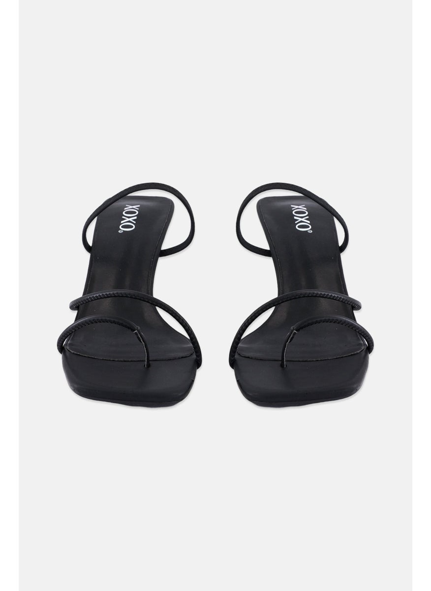 Women Slip On Minimalist Square Toe Sandals, Black