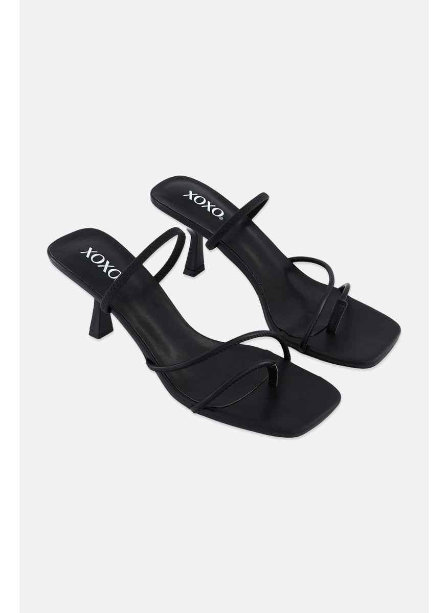 Women Slip On Minimalist Square Toe Sandals, Black