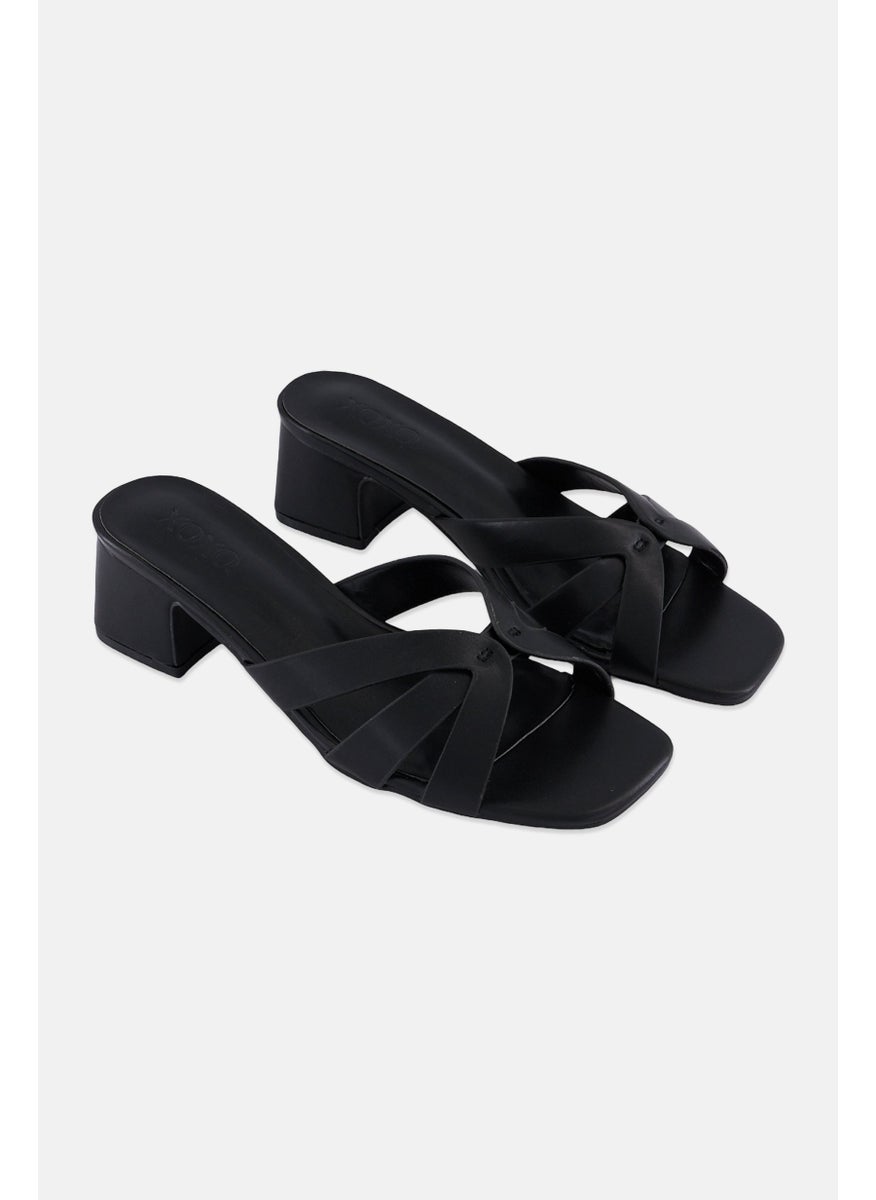 Women Criss Cross Strap Mid Heel Sandals, Black