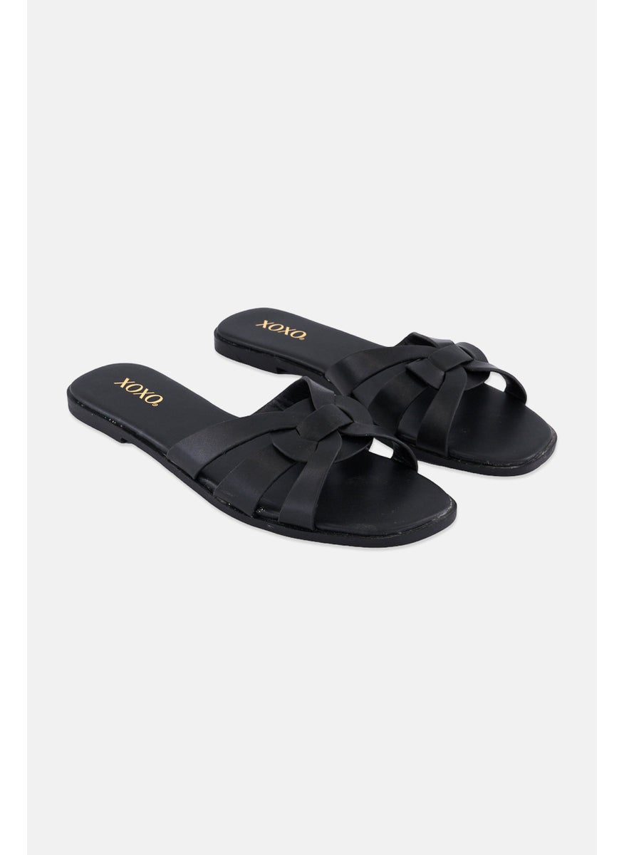 Women Slip On Knotted Vamp Flats, Black
