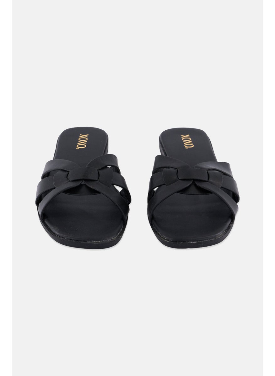 Women Slip On Knotted Vamp Flats, Black