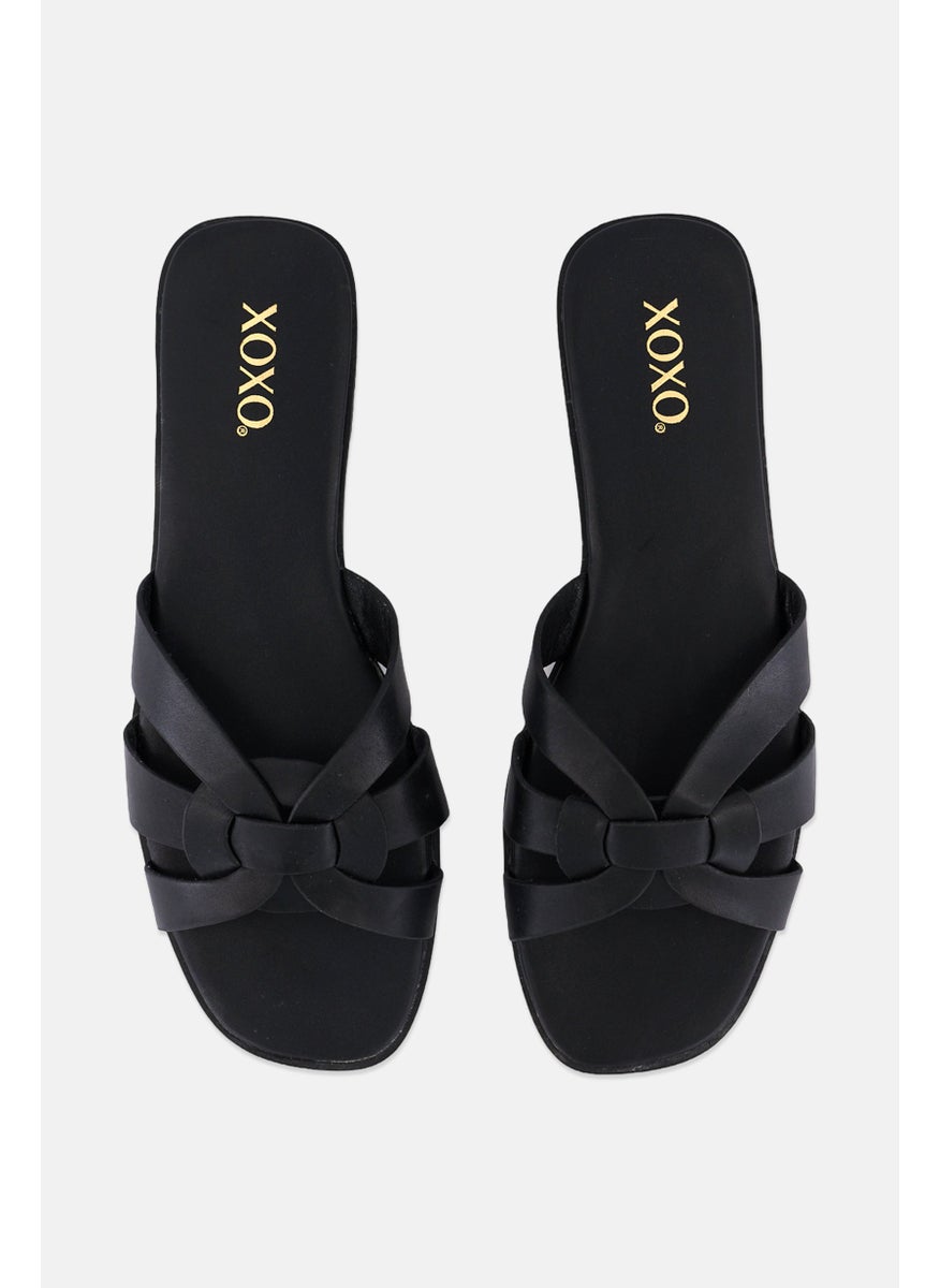 Women Slip On Knotted Vamp Flats, Black